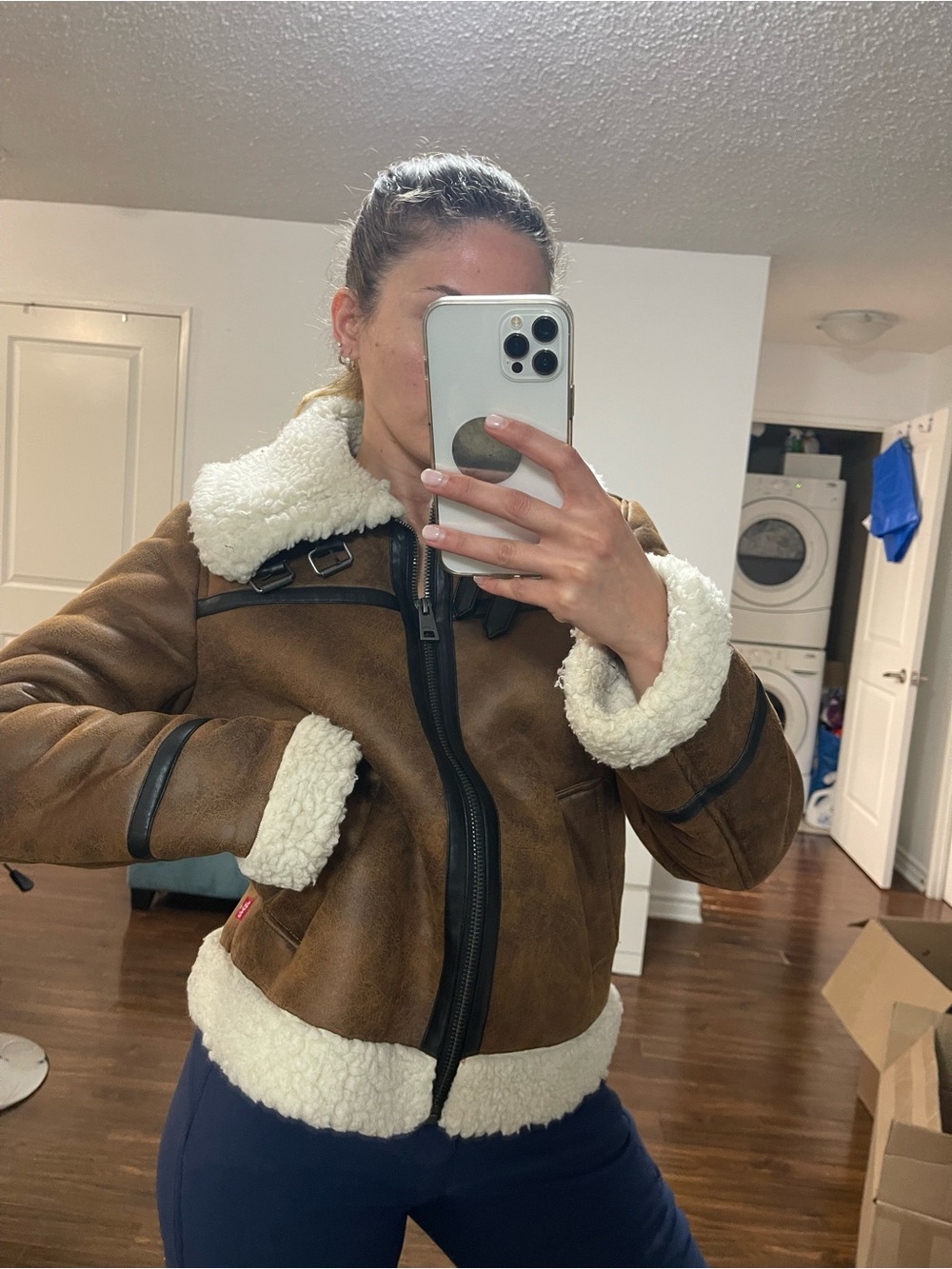 Levi's Brown Shearling-Trim Aviator Jacket